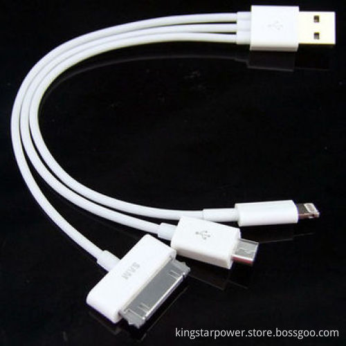 3-in-1 USB to 8/30-pin Micro USB Data Cable for iPhone, iPad and Samsung HTC
